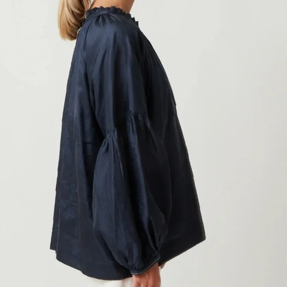 Runaway Bicycle Anna Top In Navy Handloomed Silk Size S/M - Picture 5 of 14